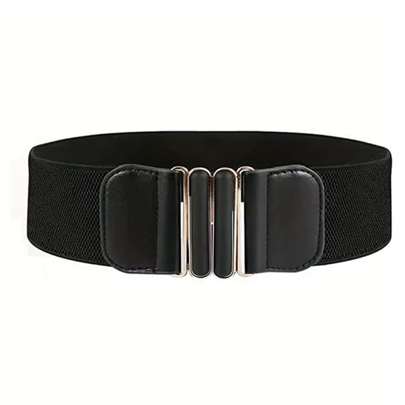 Black Elastic Wide Waist Belt with Metal Clasp